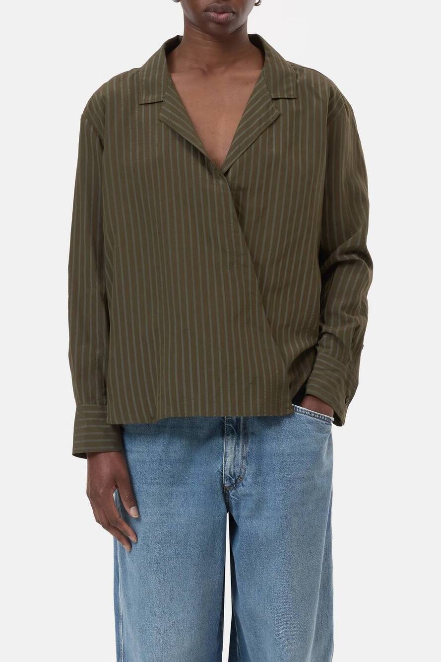 NEW CLOSED asymmetric evening shirt in marsh green